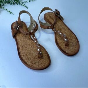 Sperry Top-Sider Anchor Away Braided Faux Leather Sandals Size 3M Tan Silver